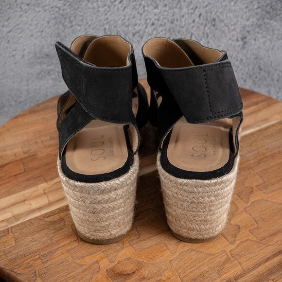 Soul Naturalizer Oshay Wedge Size 9 Black Leather Espadrille Sandal - Picture 5 of 8